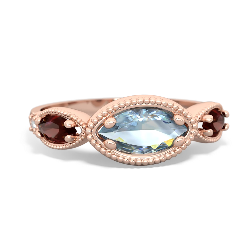 Aquamarine Milgrain Marquise 14K Rose Gold ring R5700