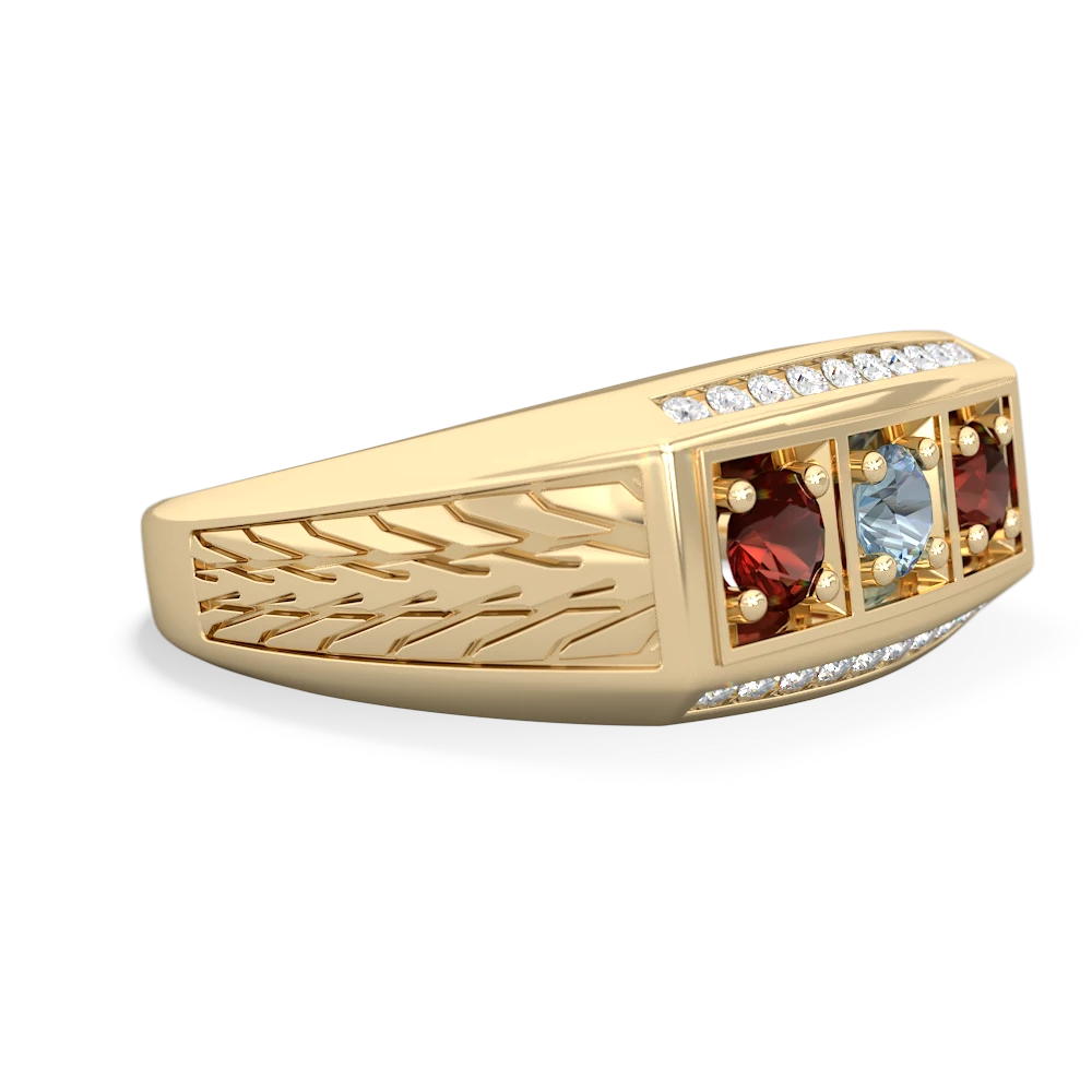 Aquamarine Three Stone Tire Tread Men's 14K Yellow Gold ring R0520