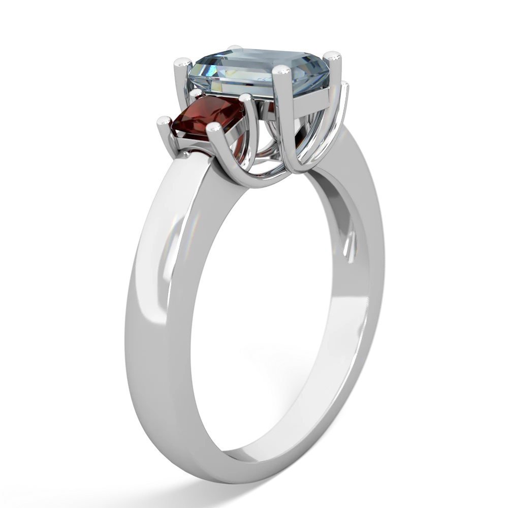 Aquamarine Three Stone Emerald-Cut Trellis 14K White Gold ring R4021