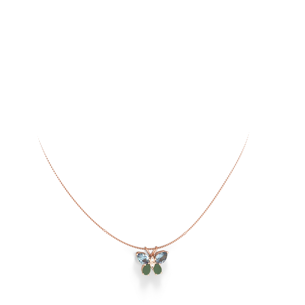 Aquamarine Butterfly 14K Rose Gold pendant P2215