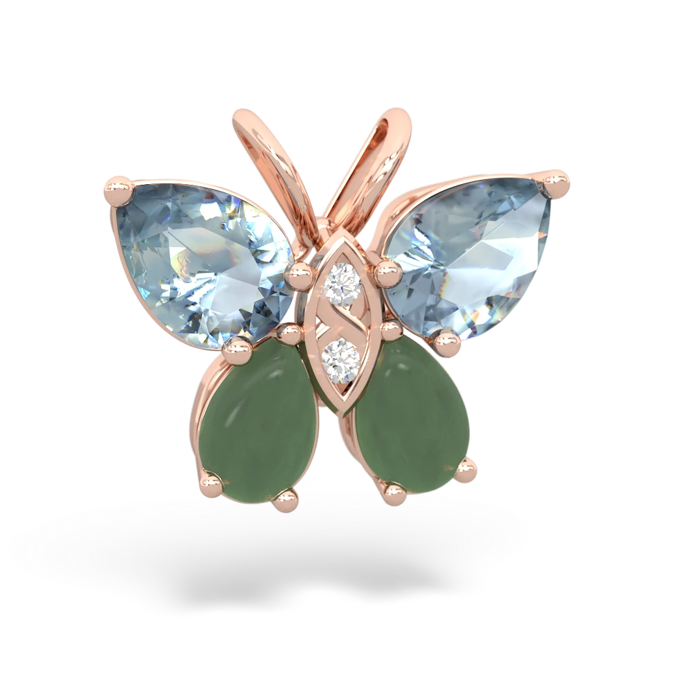 Aquamarine Butterfly 14K Rose Gold pendant P2215