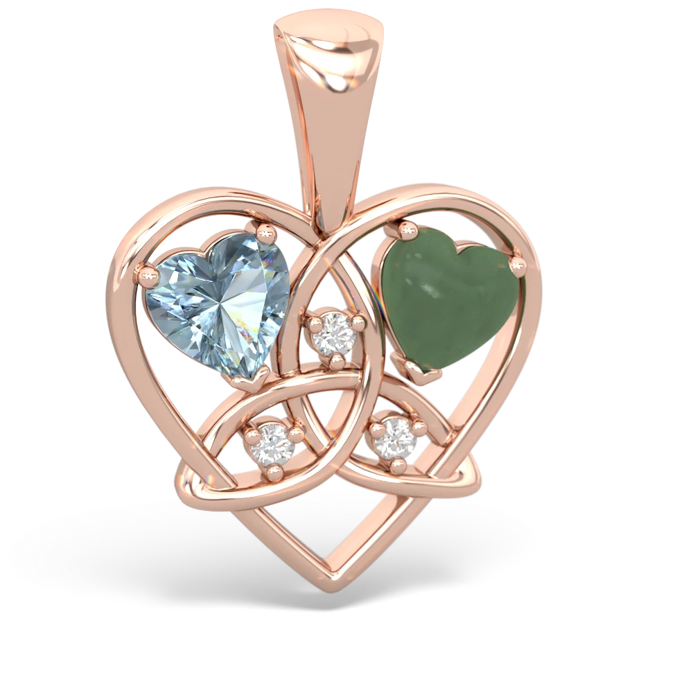 Aquamarine Celtic Trinity Heart 14K Rose Gold pendant P5331