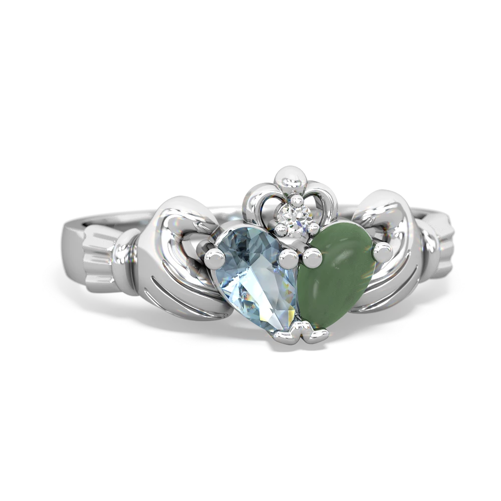 Aquamarine 'Our Heart' Claddagh 14K White Gold ring R2388