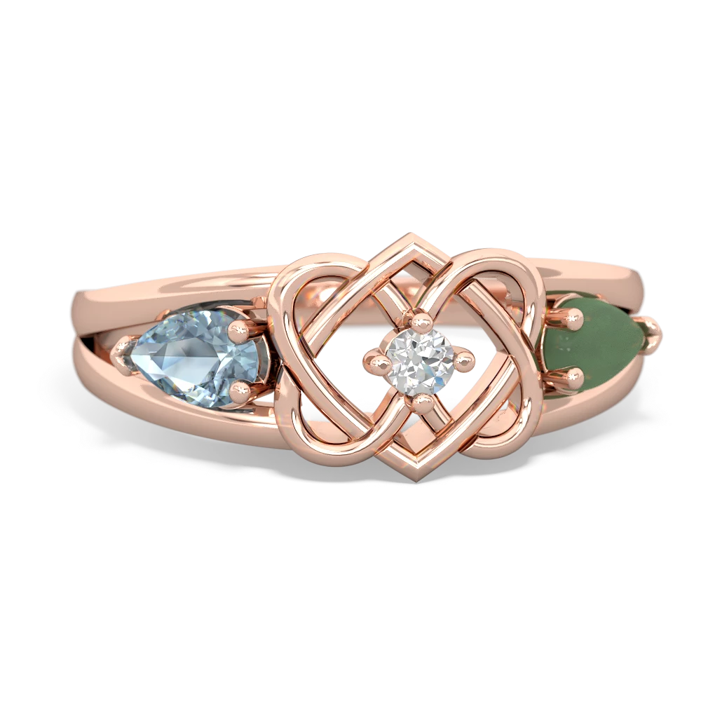 Aquamarine Hearts Intertwined 14K Rose Gold ring R5880