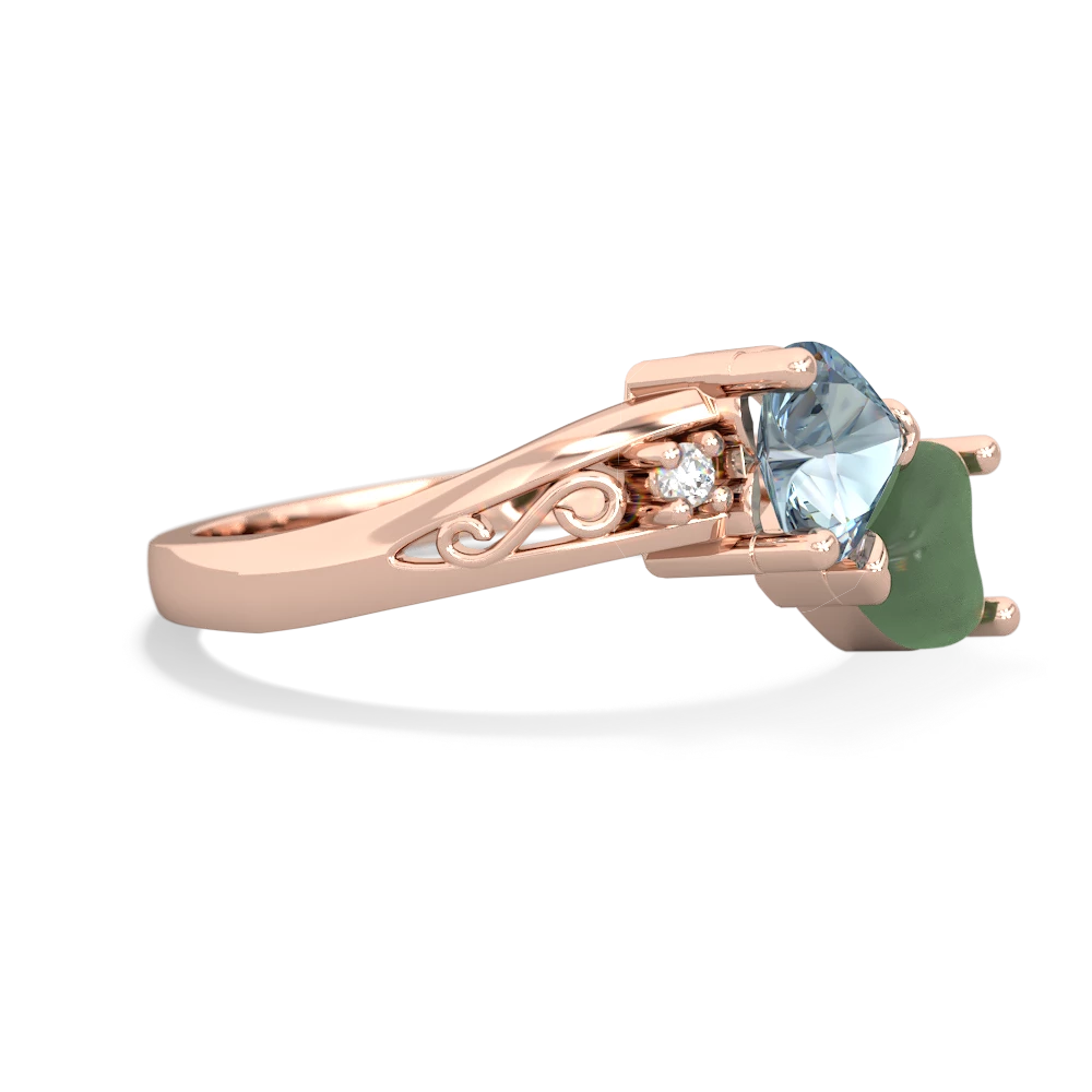 Aquamarine Snuggling Hearts 14K Rose Gold ring R2178