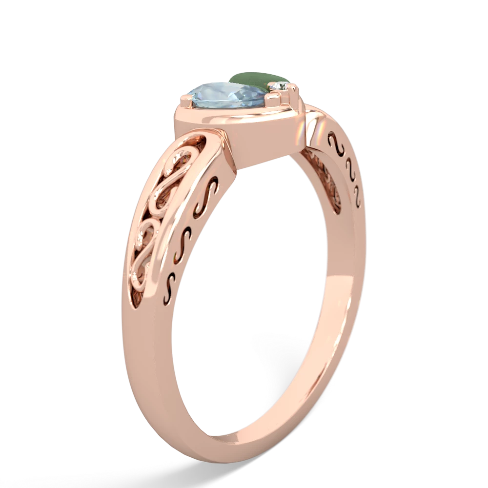 Aquamarine Filligree 'One Heart' 14K Rose Gold ring R5070