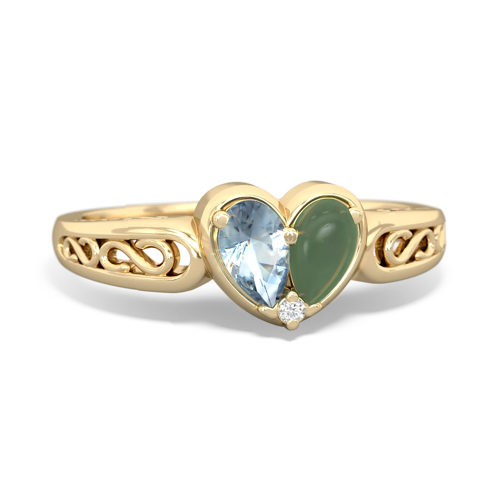 Aquamarine Filligree 'One Heart' 14K Yellow Gold ring R5070