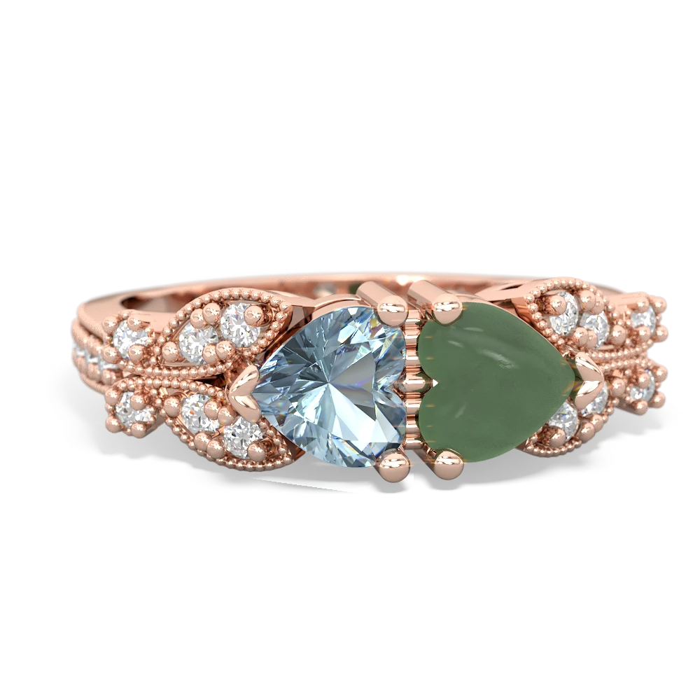 Aquamarine Diamond Butterflies 14K Rose Gold ring R5601