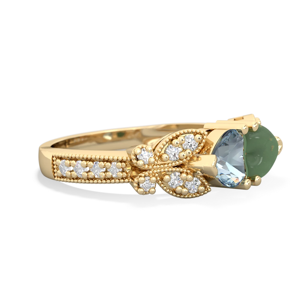 Aquamarine Diamond Butterflies 14K Yellow Gold ring R5601