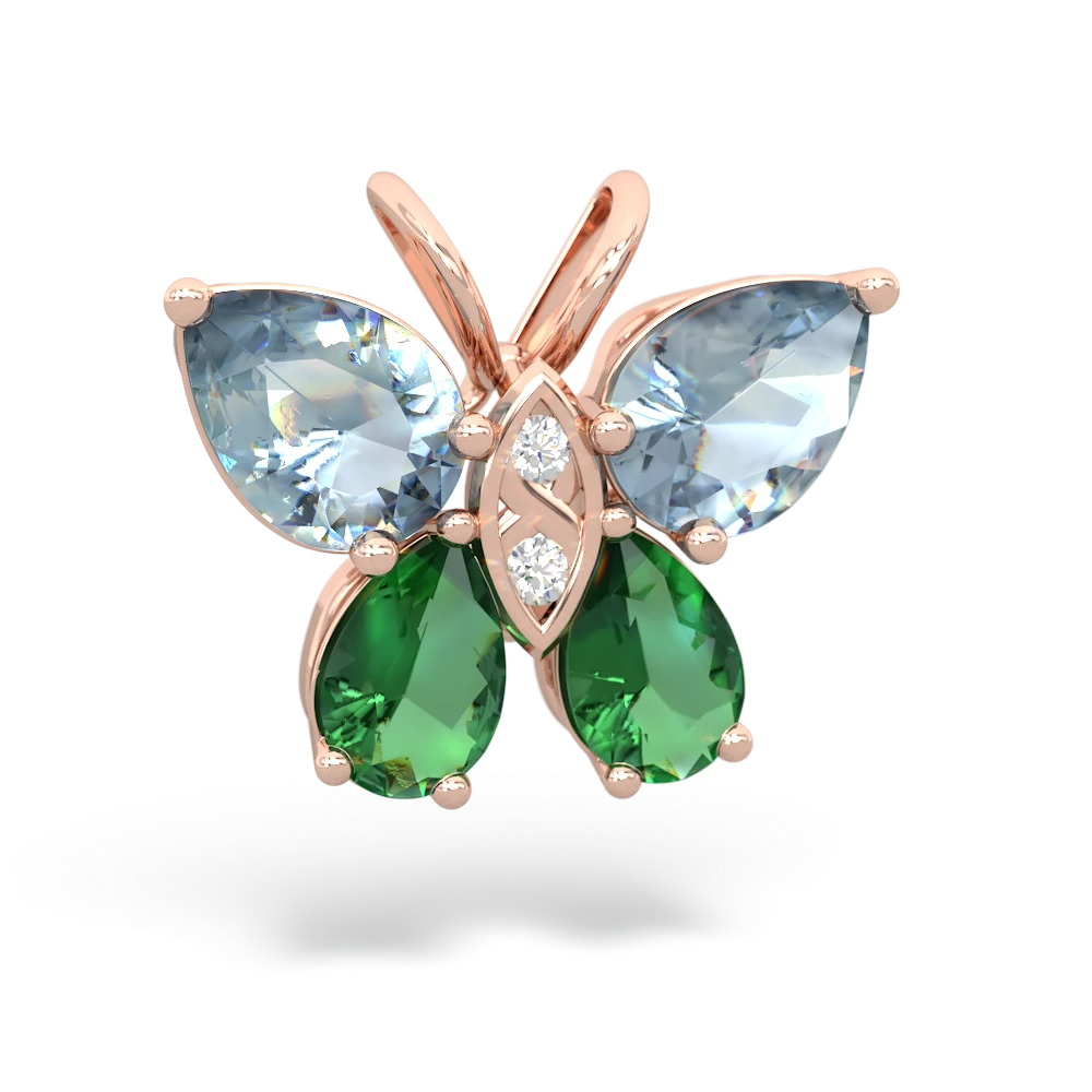 Aquamarine Butterfly 14K Rose Gold pendant P2215
