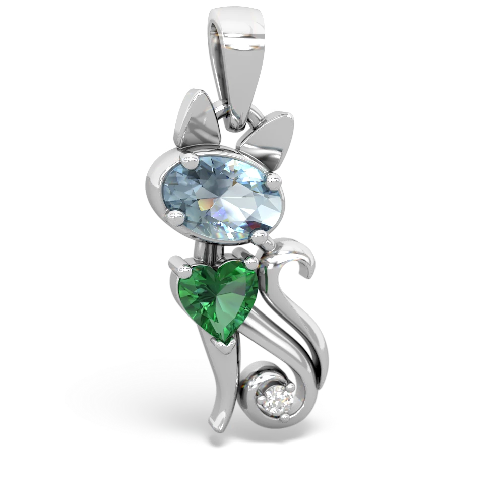 Aquamarine Kitten 14K White Gold pendant P5780