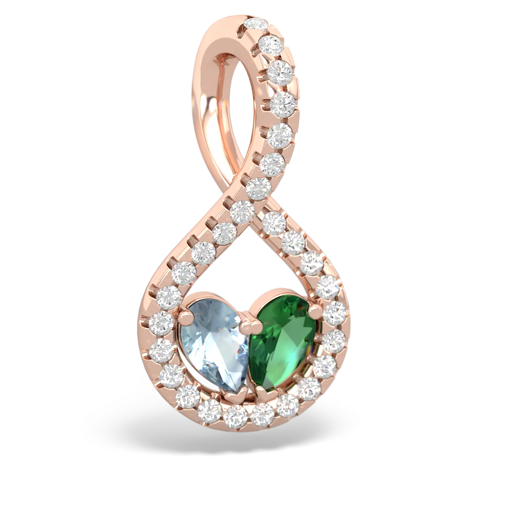 Aquamarine Pave Twist 'One Heart' 14K Rose Gold pendant P5360