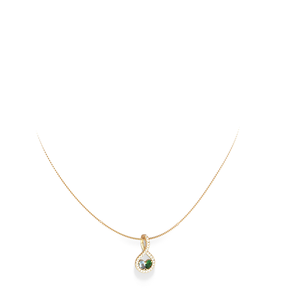 Aquamarine Pave Twist 'One Heart' 14K Yellow Gold pendant P5360