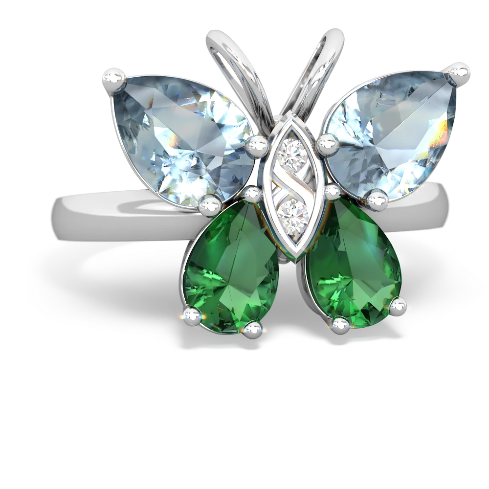 Aquamarine Butterfly 14K White Gold ring R2215