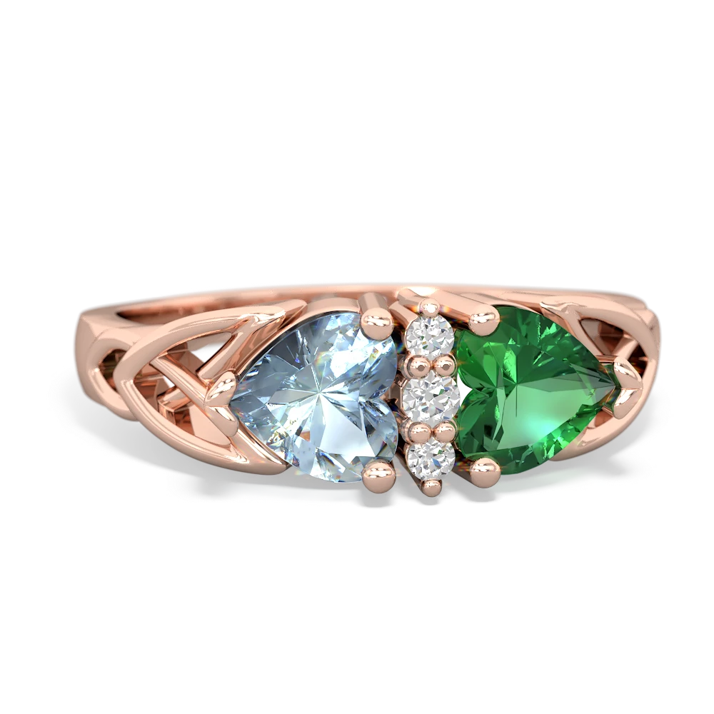 Aquamarine Celtic Knot Double Heart 14K Rose Gold ring R5040