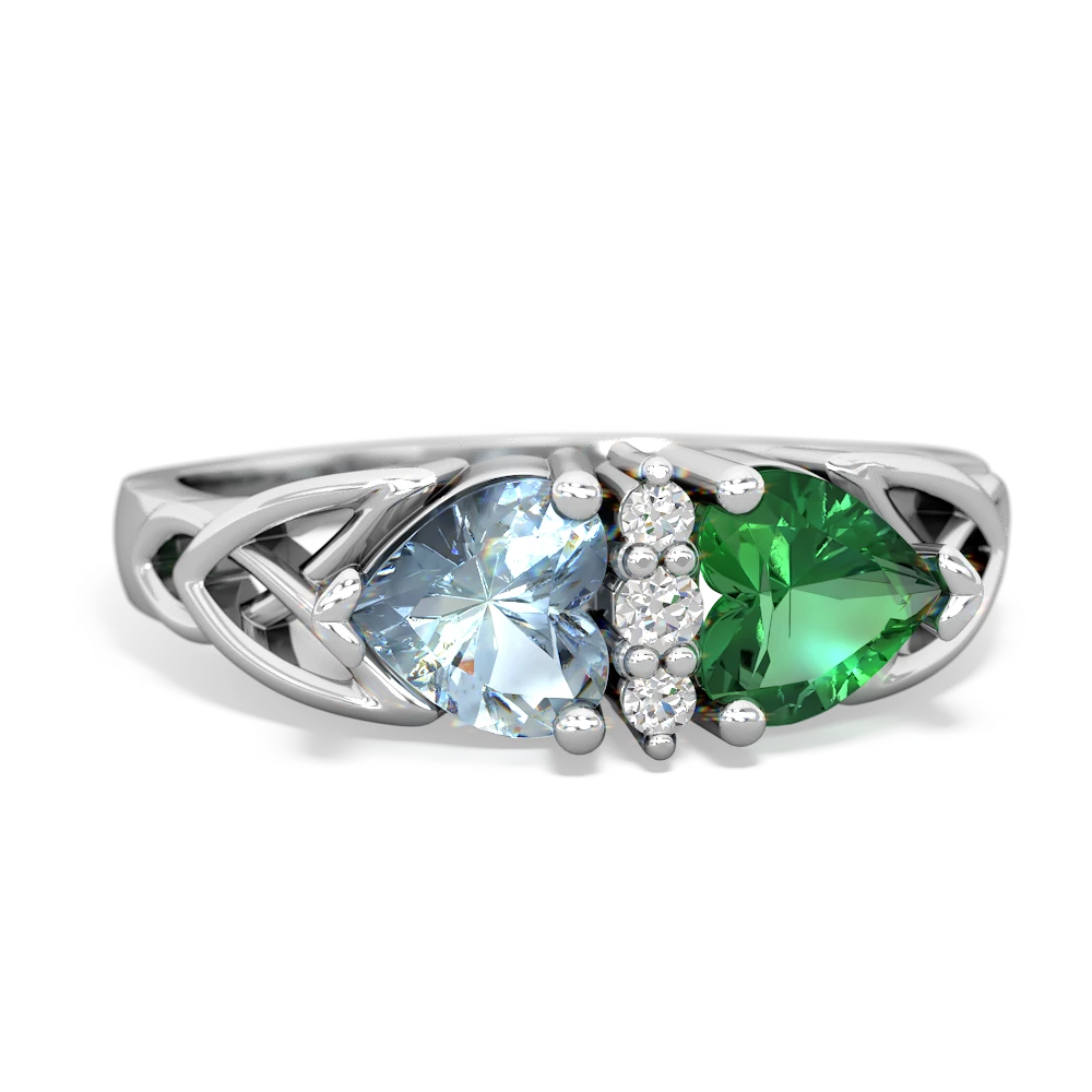 Aquamarine Celtic Knot Double Heart 14K White Gold ring R5040