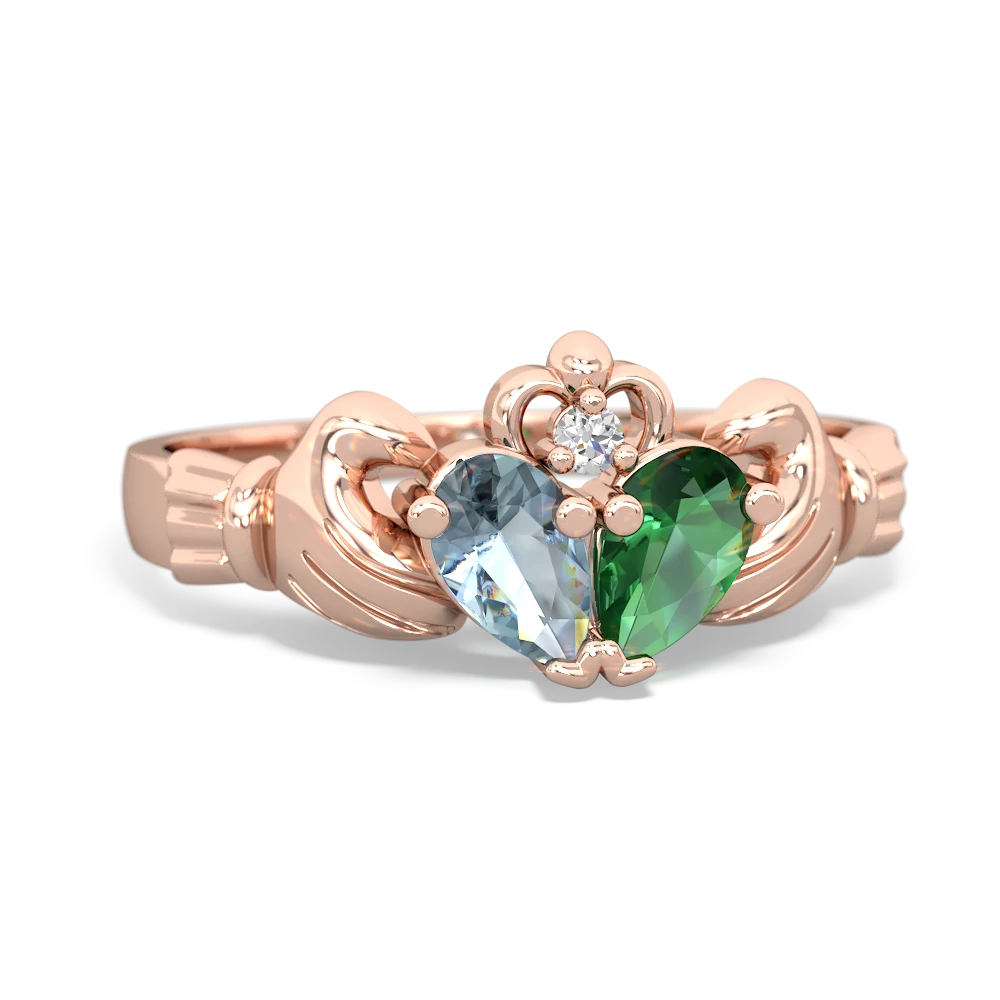 Aquamarine 'Our Heart' Claddagh 14K Rose Gold ring R2388