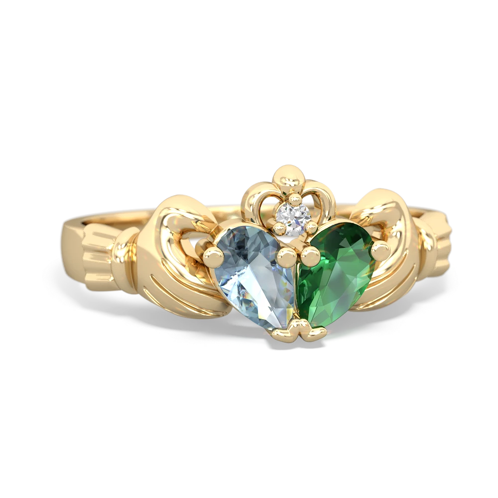 Aquamarine 'Our Heart' Claddagh 14K Yellow Gold ring R2388