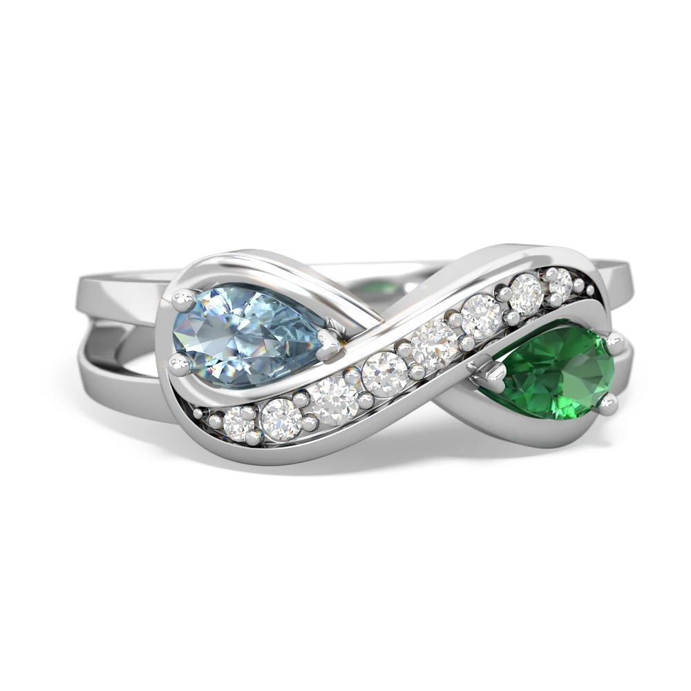 Aquamarine Diamond Infinity 14K White Gold ring R5390