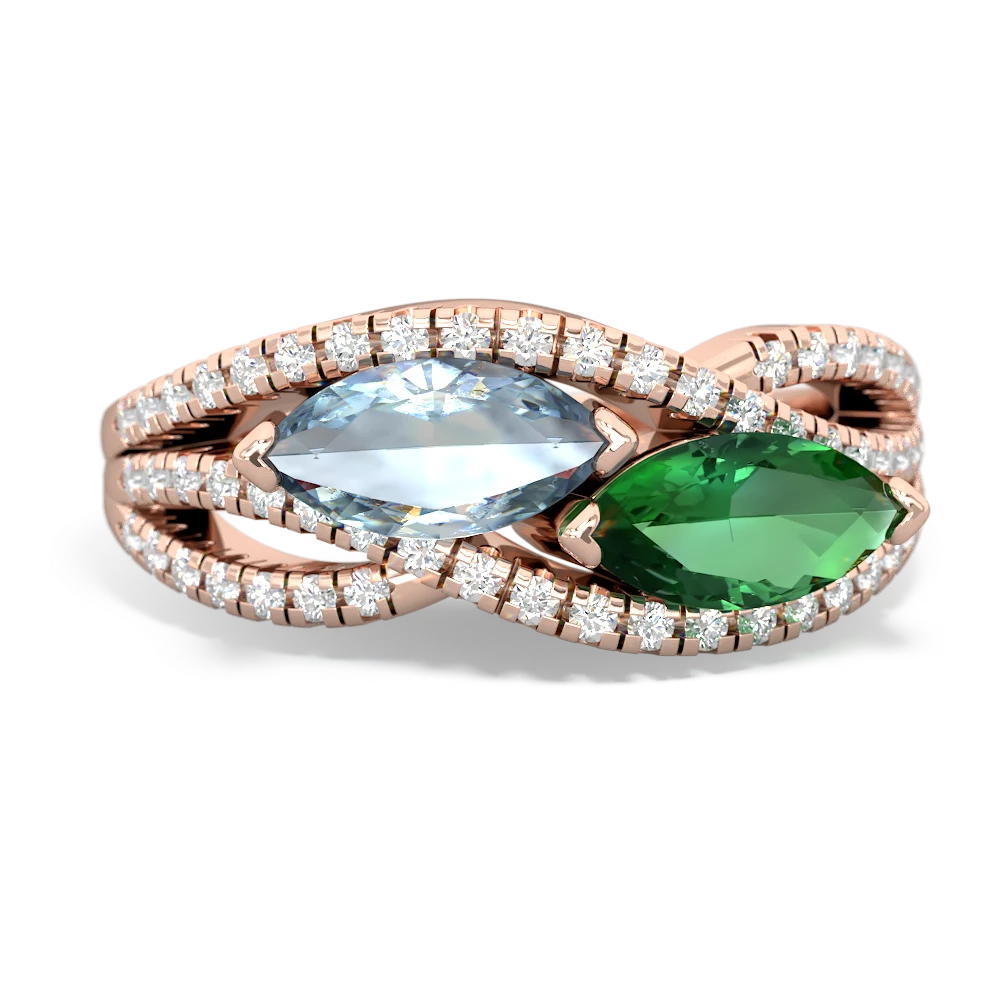 Aquamarine Diamond Rivers 14K Rose Gold ring R3070