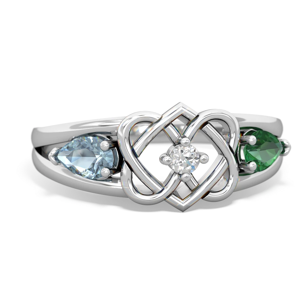 Aquamarine Hearts Intertwined 14K White Gold ring R5880