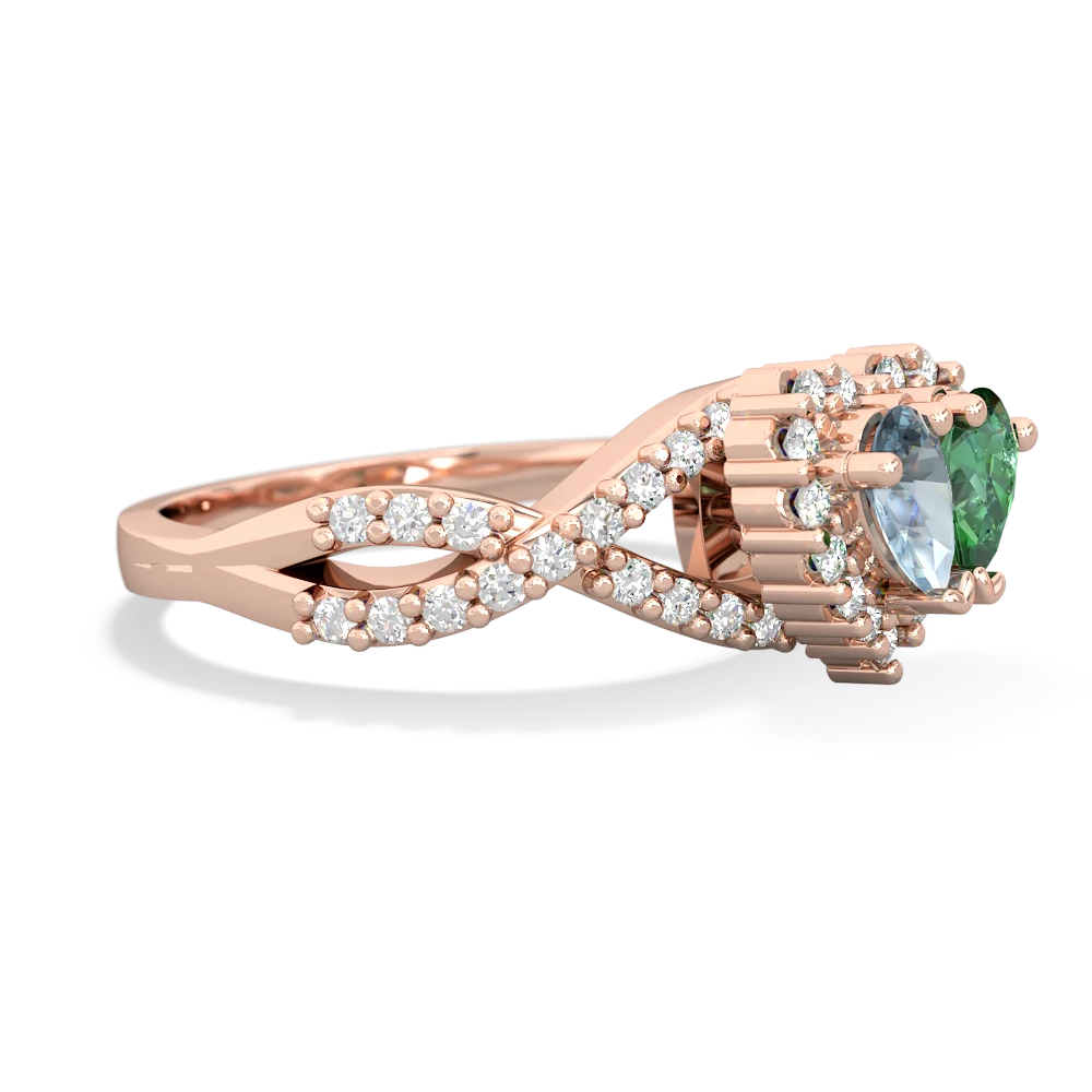 Aquamarine Diamond Twist 'One Heart' 14K Rose Gold ring R2640HRT