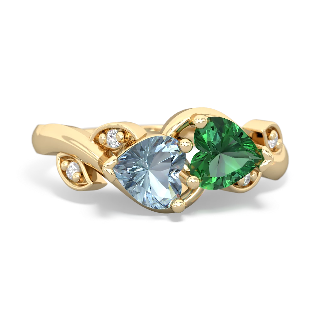 Aquamarine Floral Elegance 14K Yellow Gold ring R5790