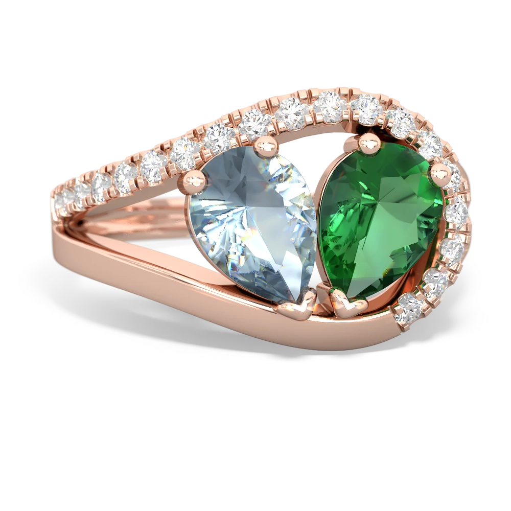 Aquamarine Nestled Heart Keepsake 14K Rose Gold ring R5650