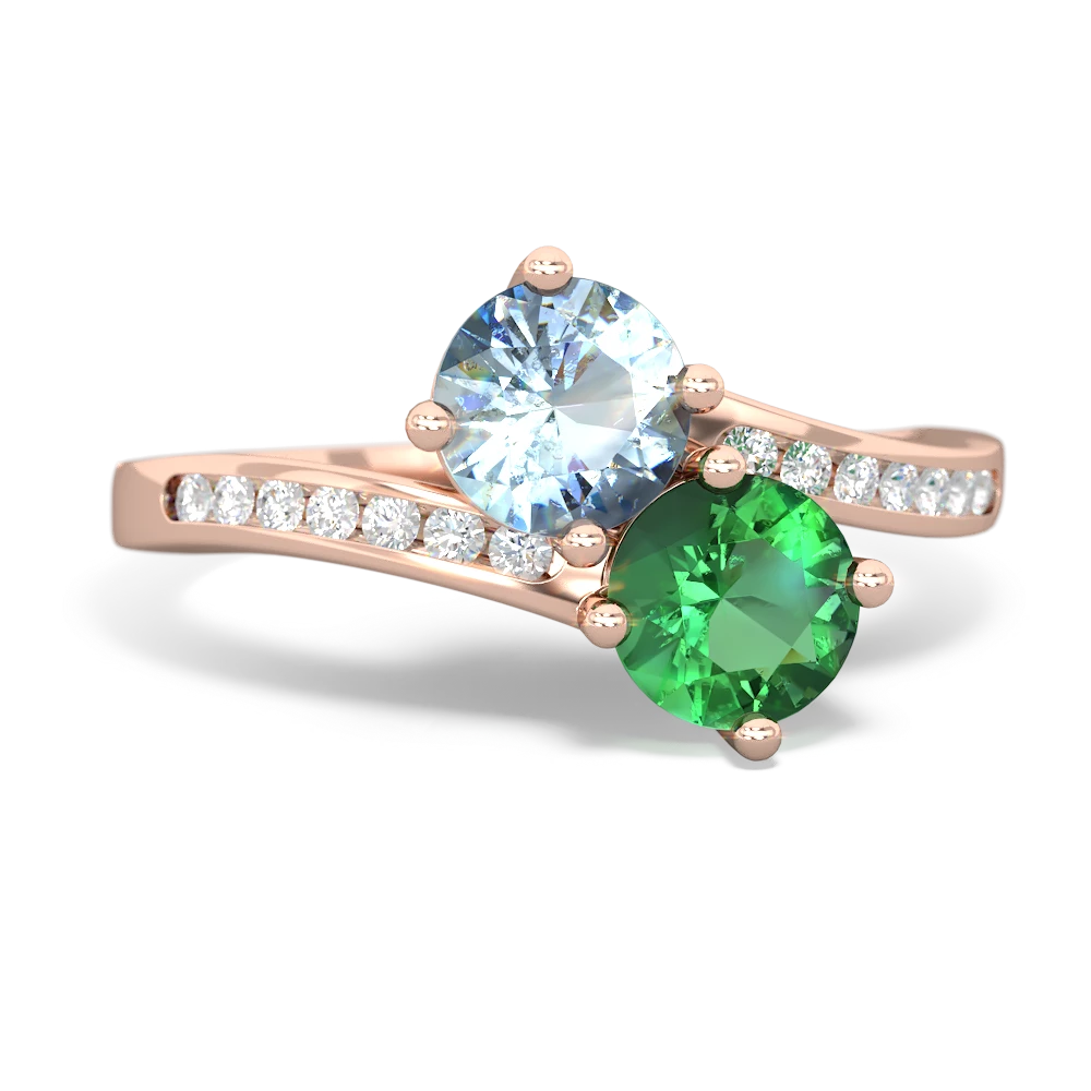 Aquamarine Channel Set Two Stone 14K Rose Gold ring R5303