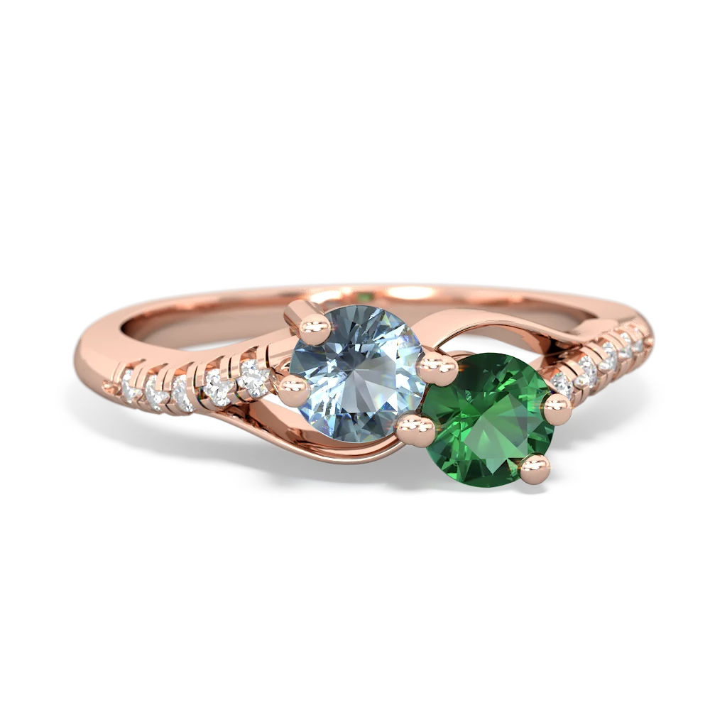 Aquamarine Infinity Pave Two Stone 14K Rose Gold ring R5285