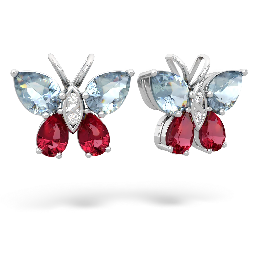 Aquamarine Butterfly 14K White Gold earrings E2215