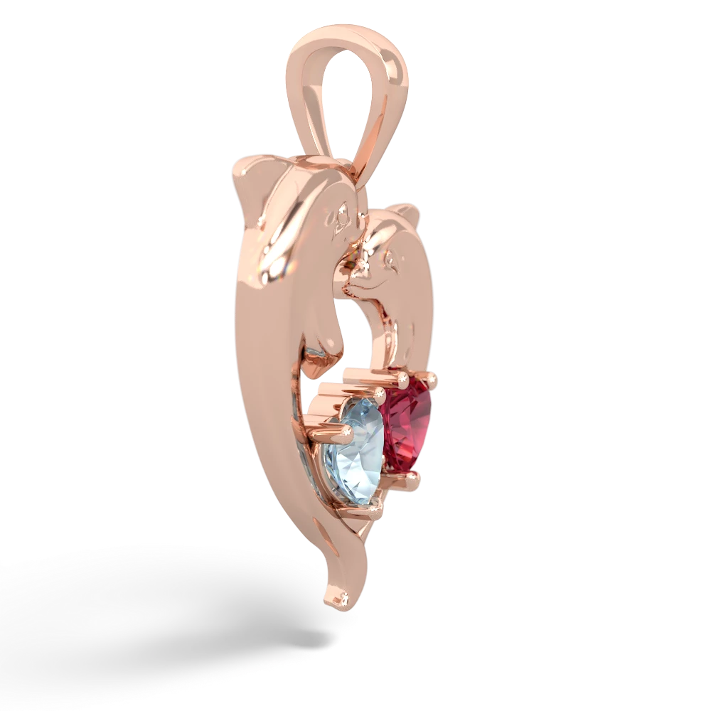 Aquamarine Dolphin Heart 14K Rose Gold pendant P5820