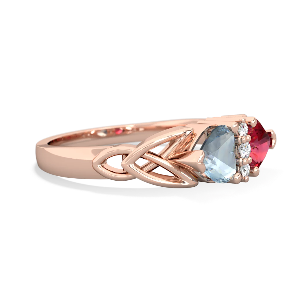 Aquamarine Celtic Knot Double Heart 14K Rose Gold ring R5040