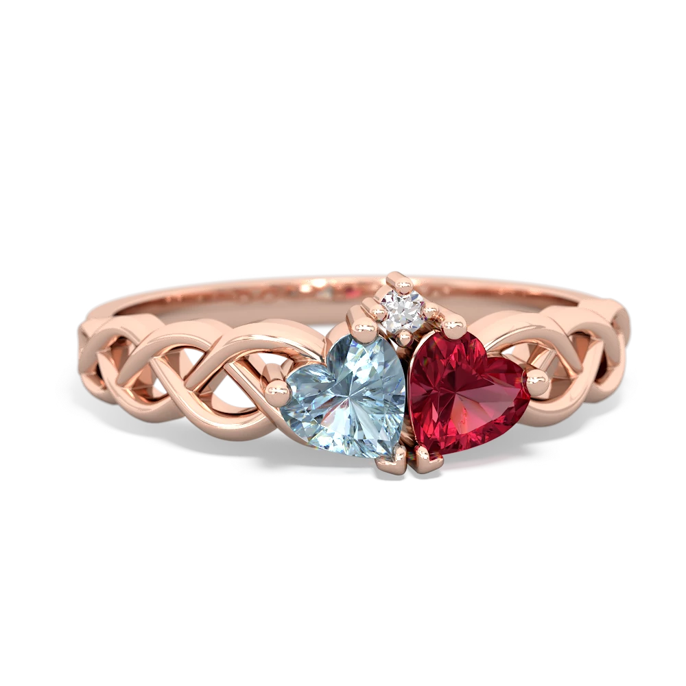 Aquamarine Heart To Heart Braid 14K Rose Gold ring R5870