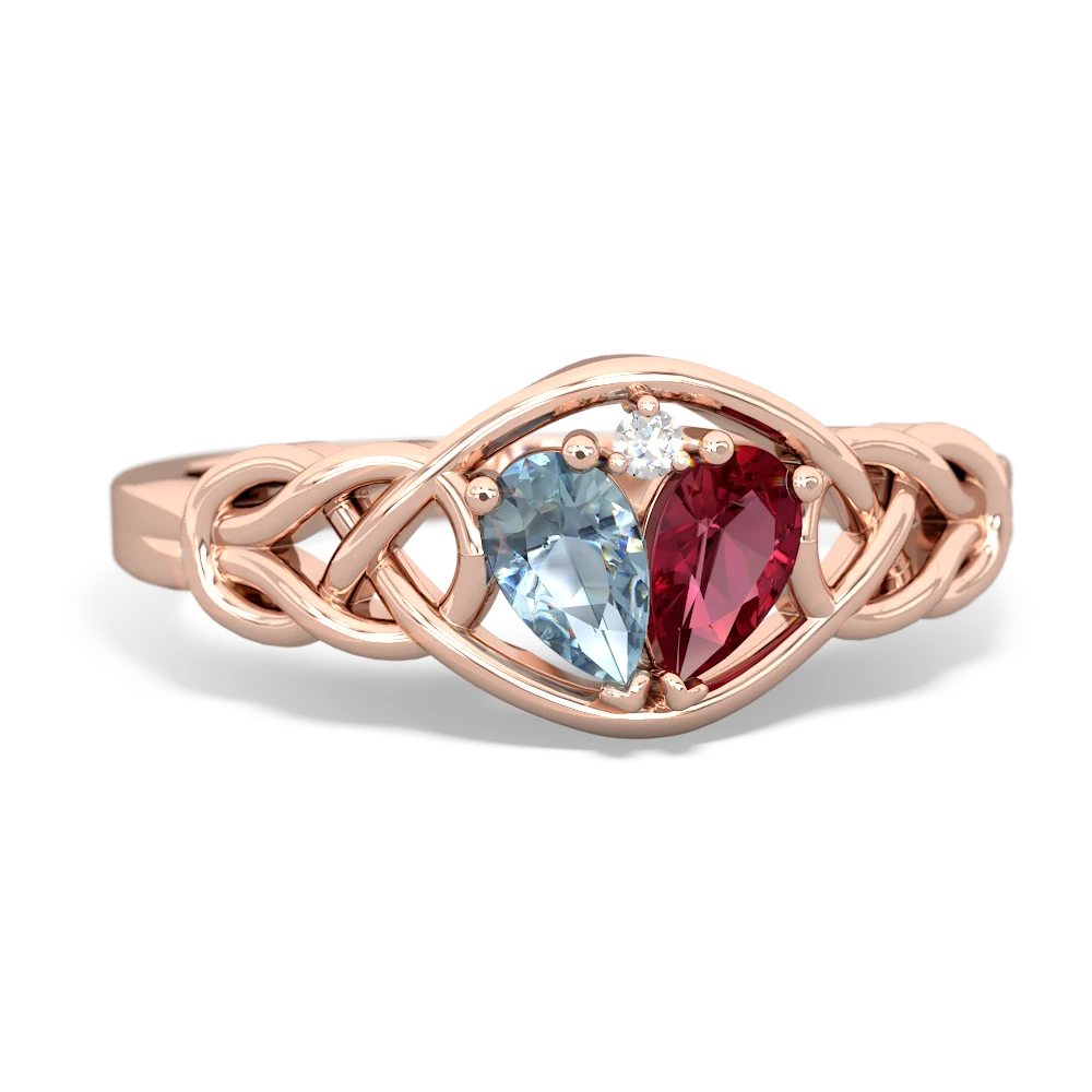 Aquamarine Celtic Love Knot 14K Rose Gold ring R5420