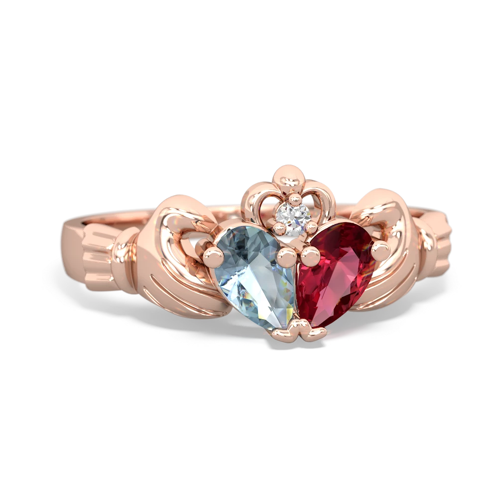 Aquamarine 'Our Heart' Claddagh 14K Rose Gold ring R2388