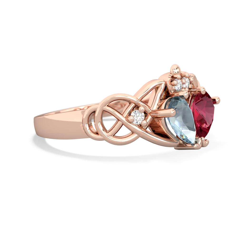 Aquamarine 'One Heart' Celtic Knot Claddagh 14K Rose Gold ring R5322