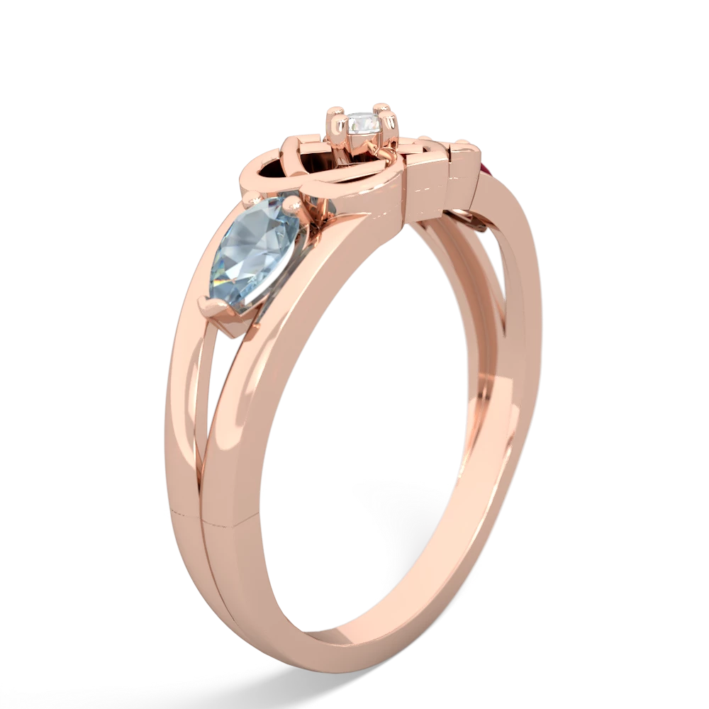 Aquamarine Hearts Intertwined 14K Rose Gold ring R5880