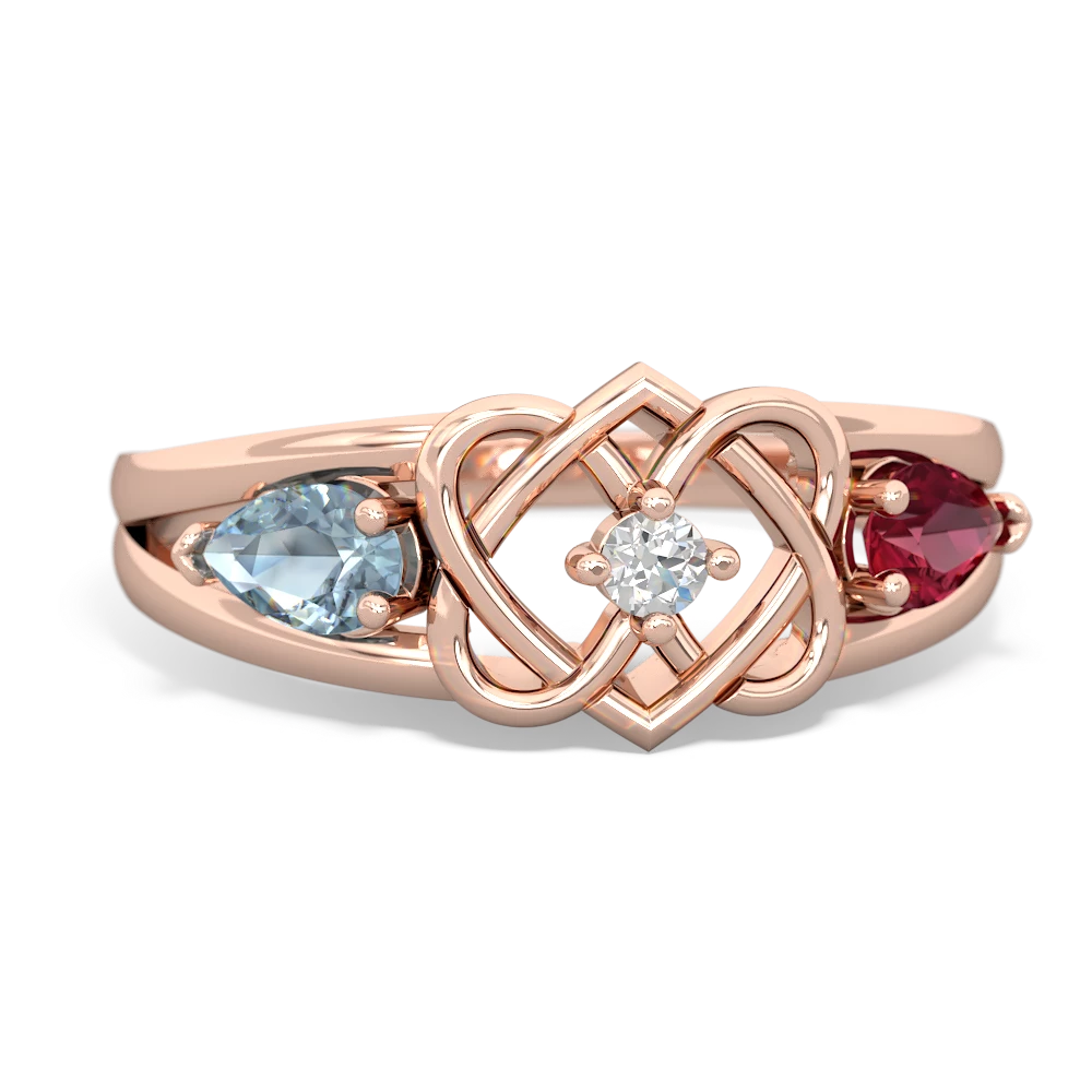 Aquamarine Hearts Intertwined 14K Rose Gold ring R5880