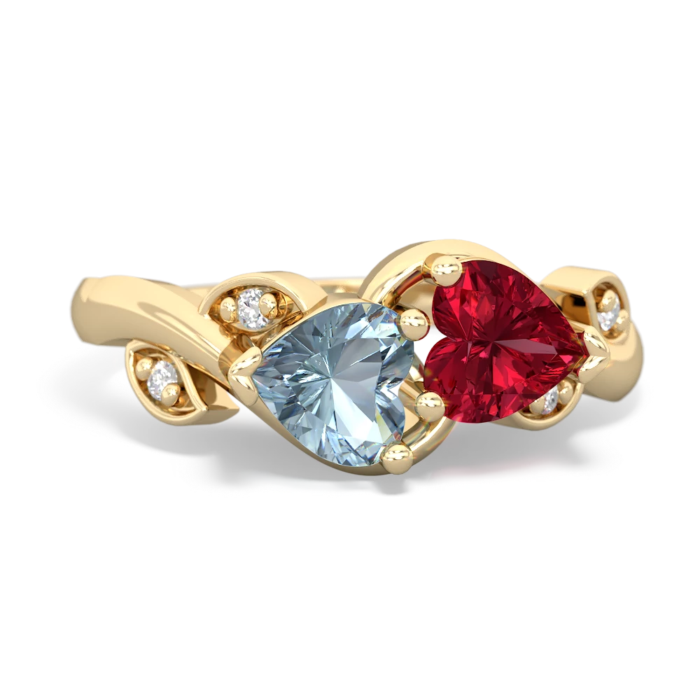 Aquamarine Floral Elegance 14K Yellow Gold ring R5790