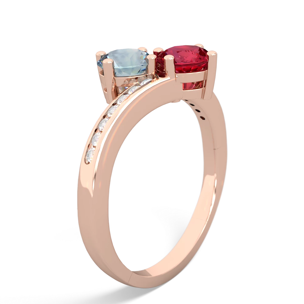 Aquamarine Channel Set Two Stone 14K Rose Gold ring R5303