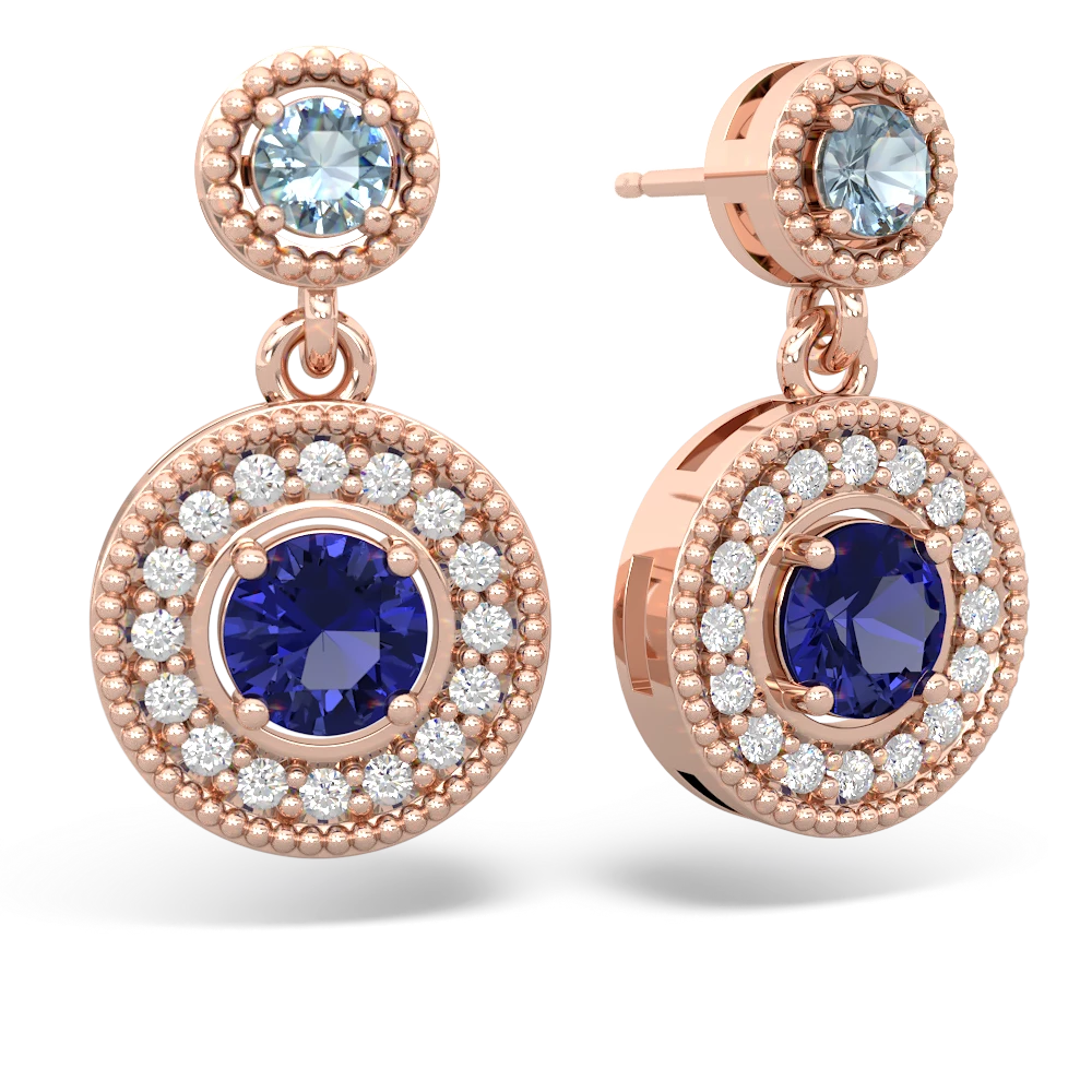 Aquamarine Halo Dangle 14K Rose Gold earrings E5319