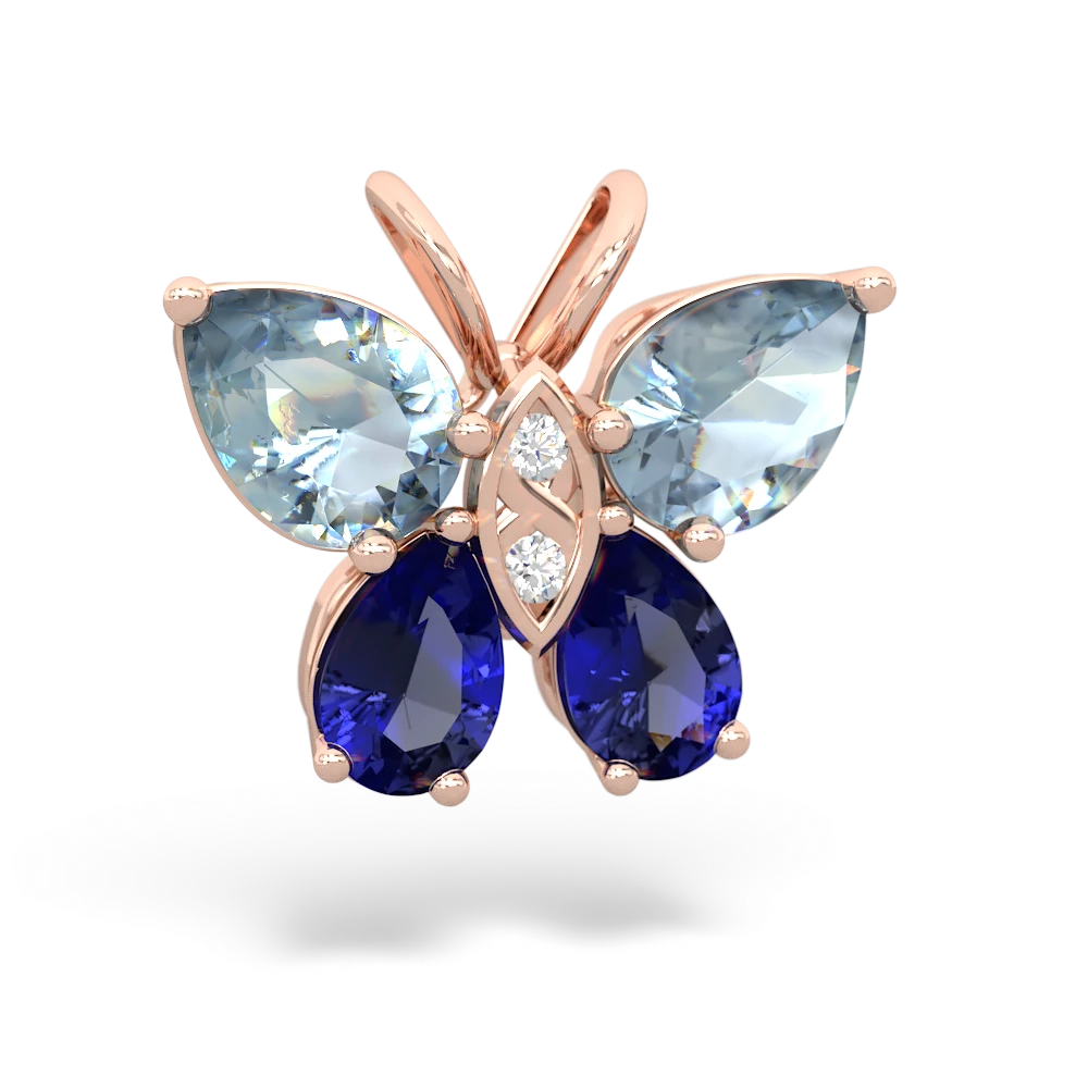 Aquamarine Butterfly 14K Rose Gold pendant P2215