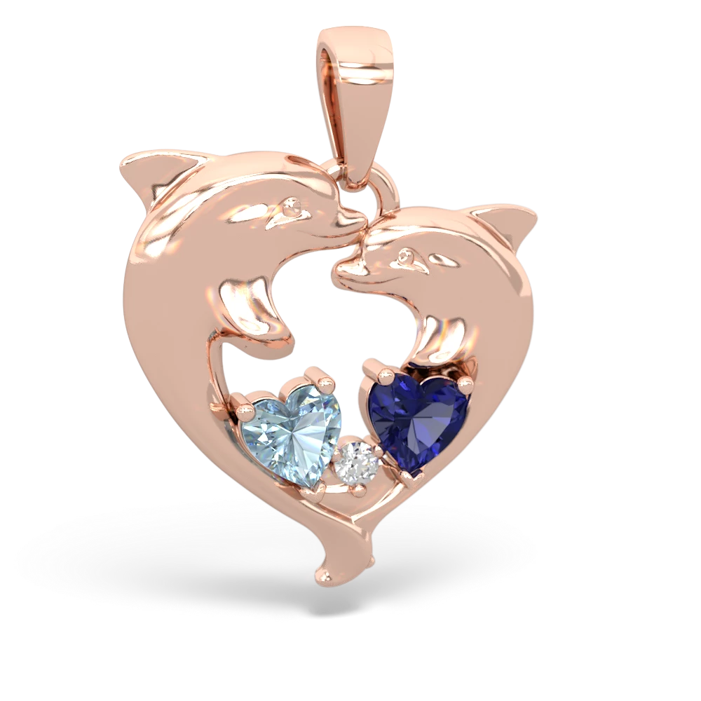 Aquamarine Dolphin Heart 14K Rose Gold pendant P5820