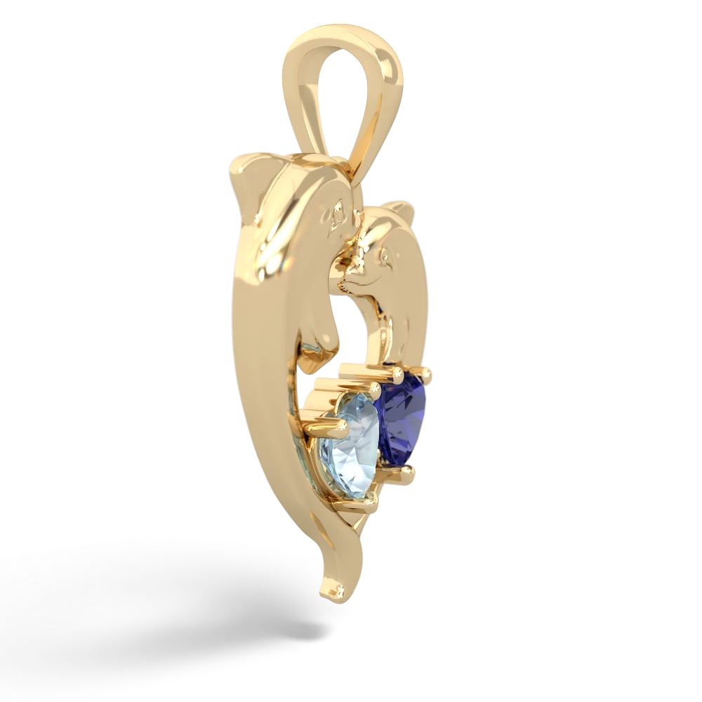 Aquamarine Dolphin Heart 14K Yellow Gold pendant P5820