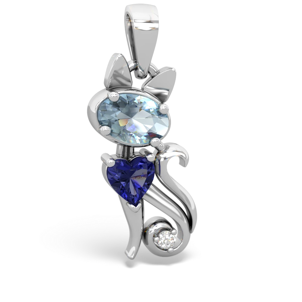 Aquamarine Kitten 14K White Gold pendant P5780