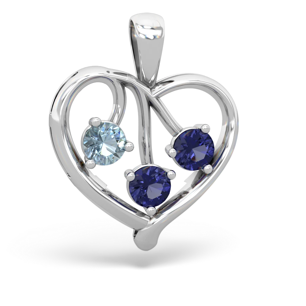 Aquamarine Glowing Heart 14K White Gold pendant P2233