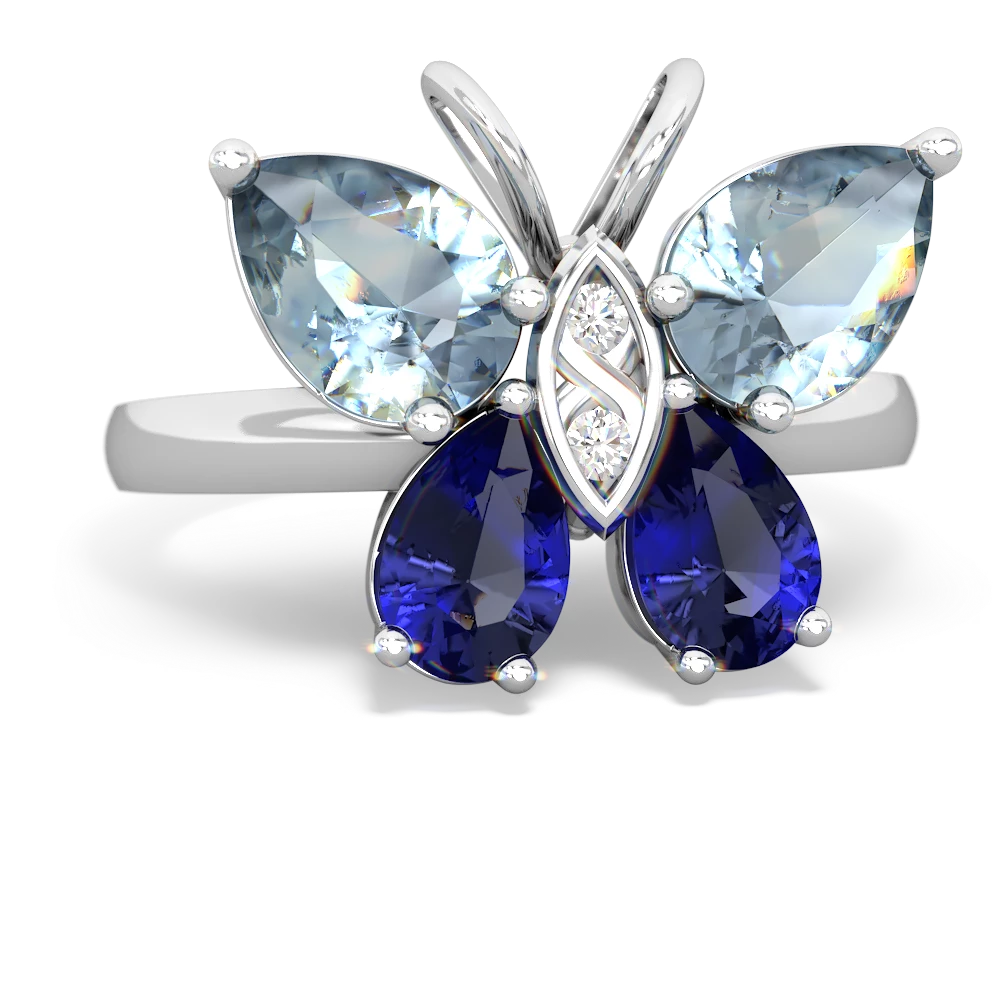 Aquamarine Butterfly 14K White Gold ring R2215