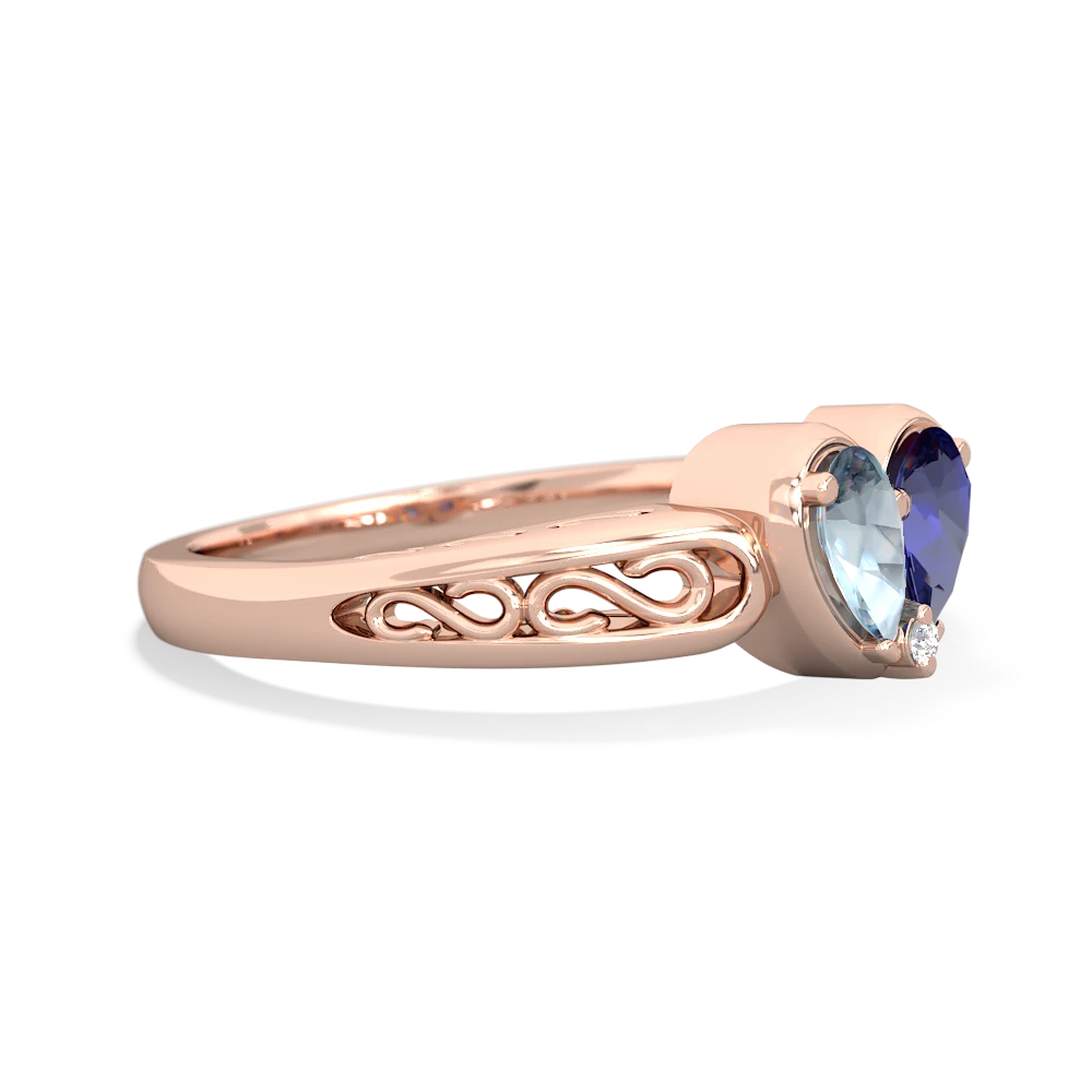 Aquamarine Filligree 'One Heart' 14K Rose Gold ring R5070