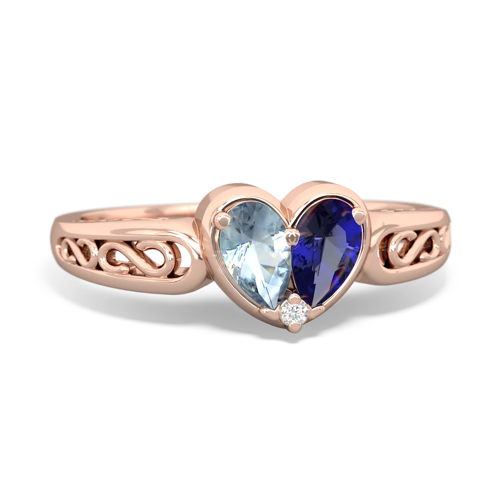 Aquamarine Filligree 'One Heart' 14K Rose Gold ring R5070